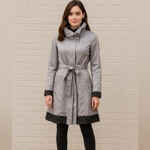 C2 Studio Velvet Trim‎ Trench Coat  Size Medium, Gray